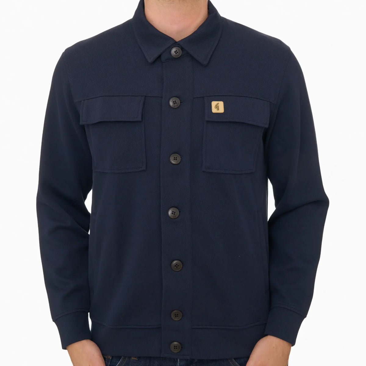 Buy Gabicci Vintage Navy Leigh Cotton Overshirt | Long-Sleeved Polo Shirtss at Woven Durham