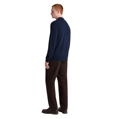Buy Remus Uomo Navy Long Sleeve Button Thru Textured Polo | Long-Sleeved Polo Shirtss at Woven Durham