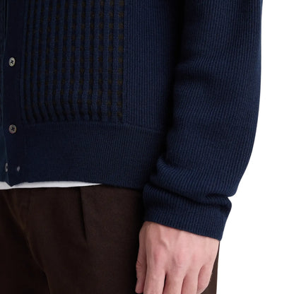 Buy Remus Uomo Navy Long Sleeve Button Thru Textured Polo | Long-Sleeved Polo Shirtss at Woven Durham
