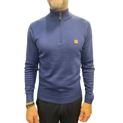 Buy Gabicci Vintage Naxton Quarter-Zip Jumper - Blue | Zip-Up Jumperss at Woven Durham