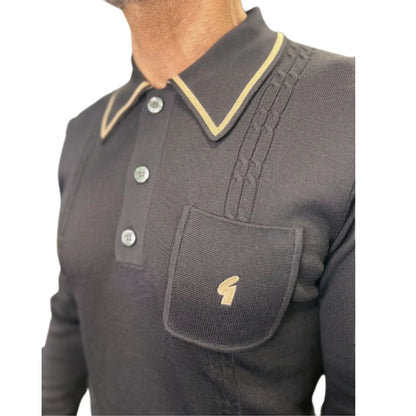 Buy Gabicci Vintage Ned 3-Button Long-Sleeve Polo - Black | Long-Sleeved Polo Shirtss at Woven Durham
