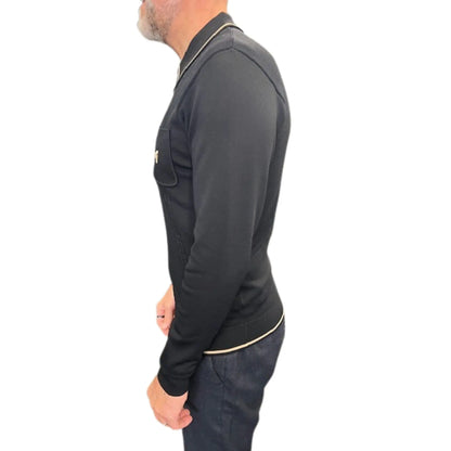 Buy Gabicci Vintage Ned 3-Button Long-Sleeve Polo - Black | Long-Sleeved Polo Shirtss at Woven Durham