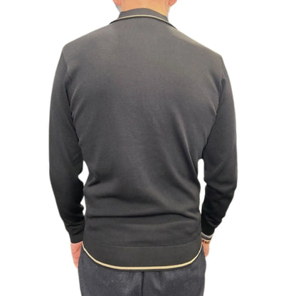 Buy Gabicci Vintage Ned 3-Button Long-Sleeve Polo - Black | Long-Sleeved Polo Shirtss at Woven Durham