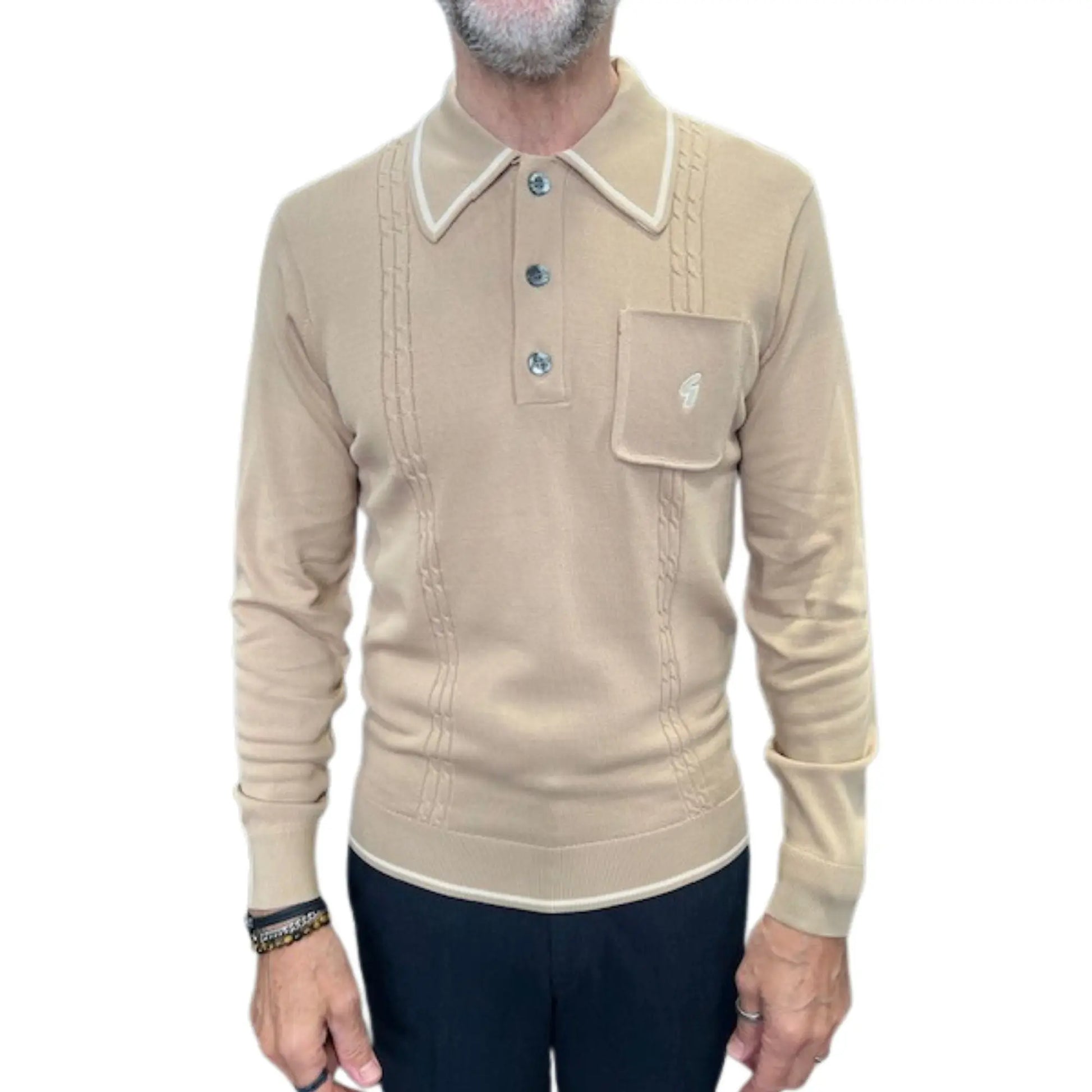 Buy Gabicci Vintage Ned 3-Button Long-Sleeve Polo - Nutmeg | Long-Sleeved Polo Shirtss at Woven Durham