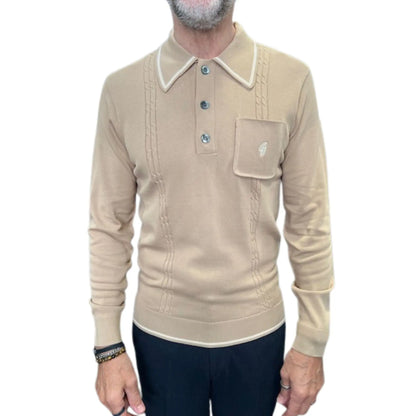Buy Gabicci Vintage Ned 3-Button Long-Sleeve Polo - Nutmeg | Long-Sleeved Polo Shirtss at Woven Durham