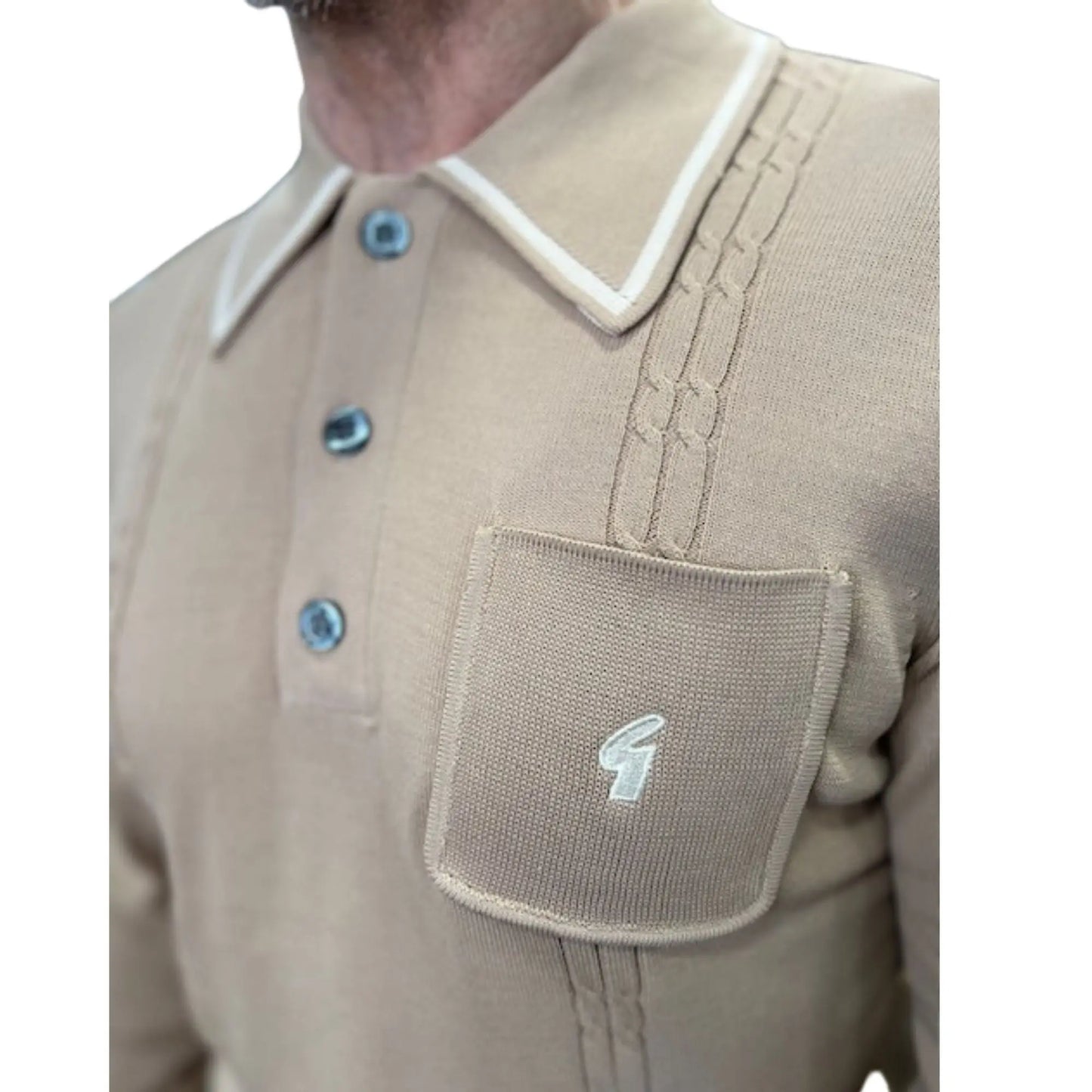 Buy Gabicci Vintage Ned 3-Button Long-Sleeve Polo - Nutmeg | Long-Sleeved Polo Shirtss at Woven Durham