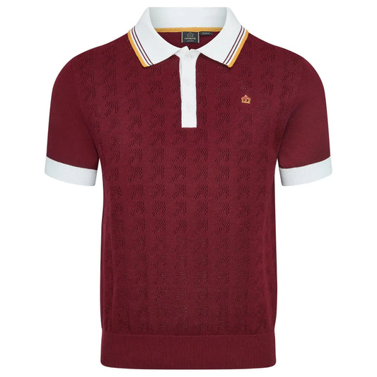 Buy Merc London Newton Knitted Polo - Burgundy | Short-Sleeved Polo Shirtss at Woven Durham