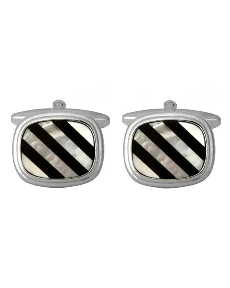 Onyx & Mother of Pearl Stripe Cufflinks - Silver Dalaco