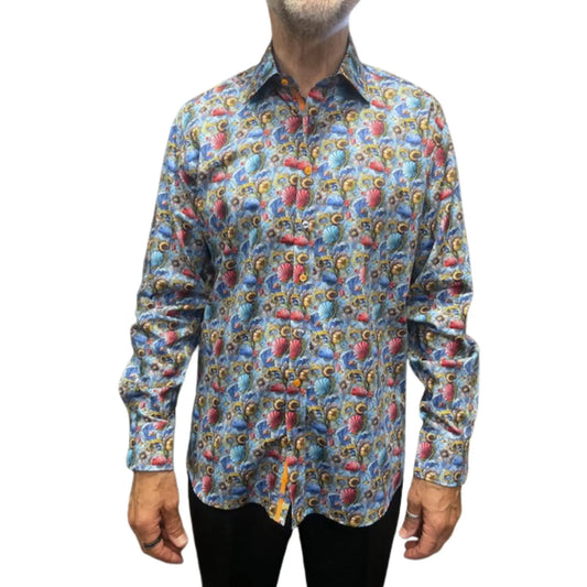 Buy Claudio Lugli Ornamental Floral Seashell Print Shirt - Blue | Long-Sleeved Shirtss at Woven Durham