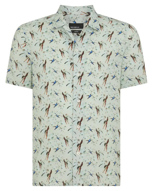 Buy Remus Uomo Paolo Bird Print Short Sleeve Shirt - Light Green | Short-Sleeved Shirtss at Woven Durham