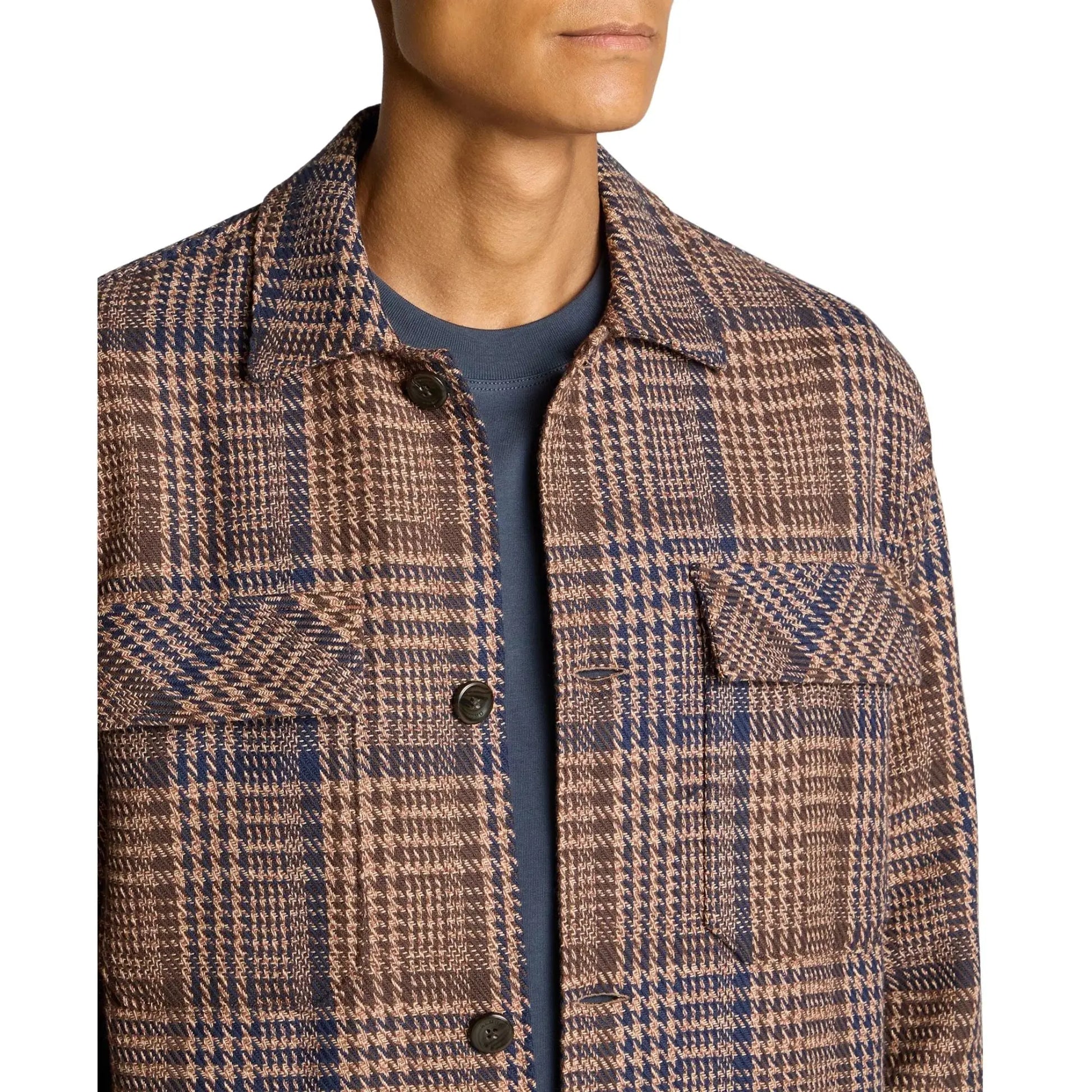 Buy Remus Uomo Paolo Overshirt Check Jacket - Brown | Bomber Jacketss at Woven Durham