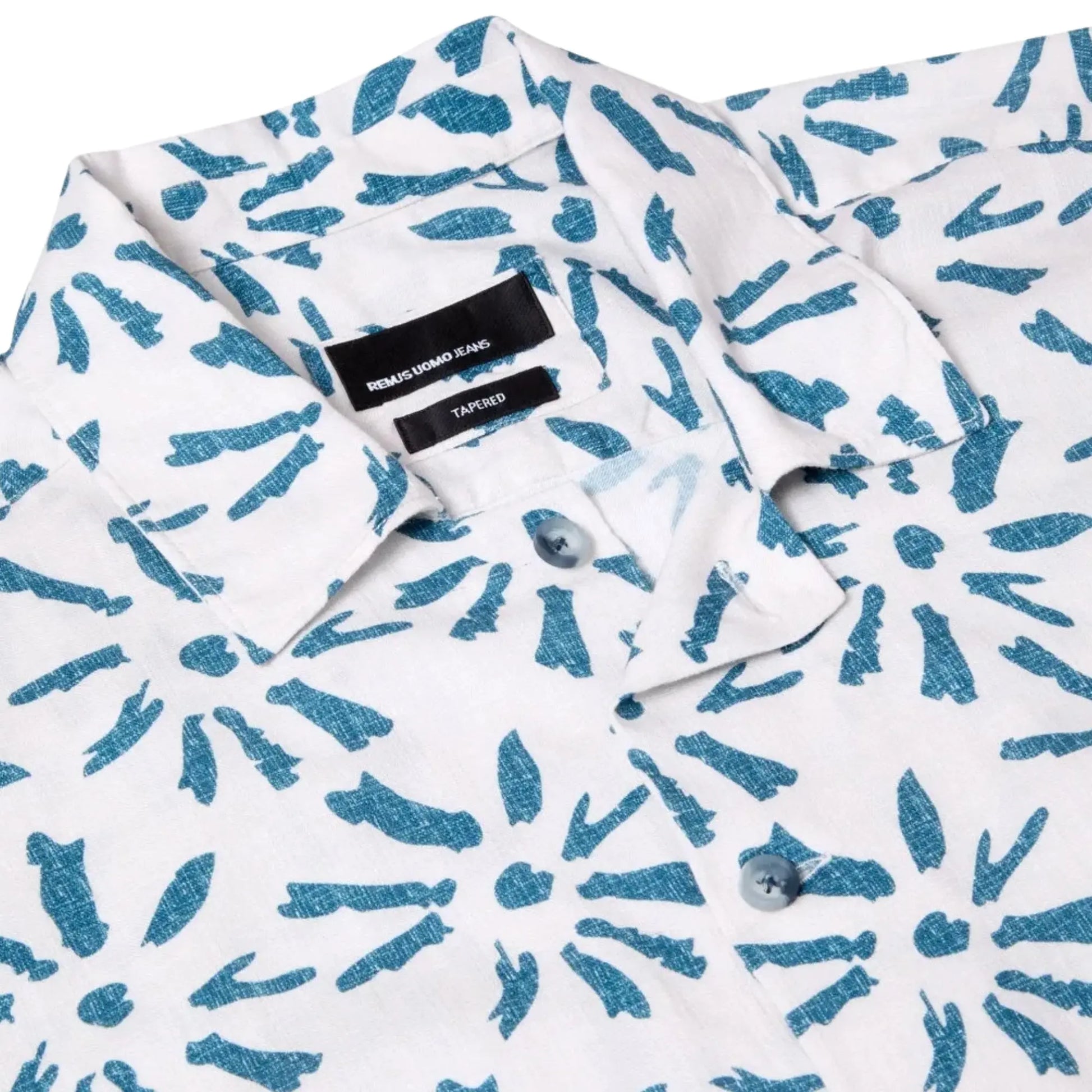 Buy Remus Uomo Paolo Print Short Sleeve Shirt - Blue/White | Short-Sleeved Shirtss at Woven Durham