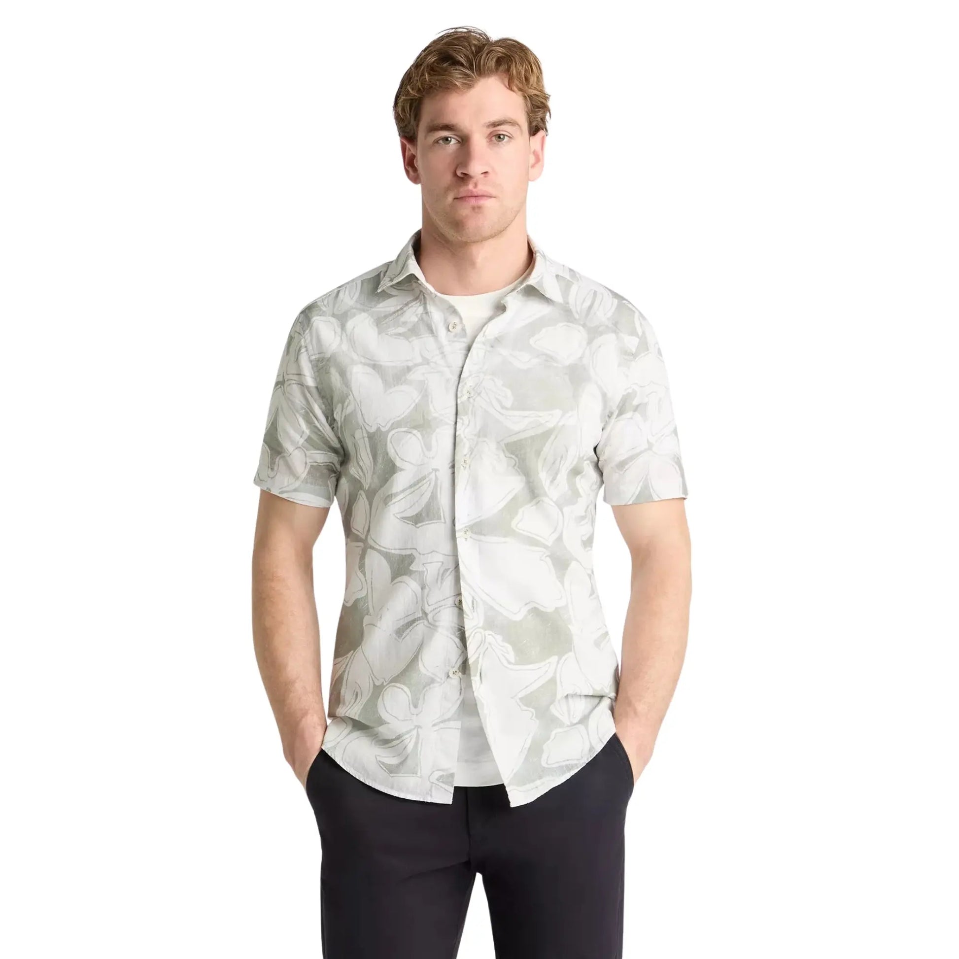 Buy Remus Uomo Parker Print Short Sleeve Shirt - Stone | Short-Sleeved Shirtss at Woven Durham