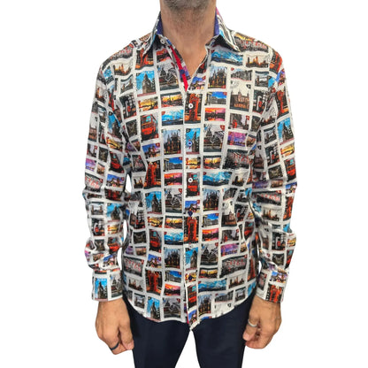 Buy Claudio Lugli Postage Stamp Print Shirt - Multi | Long-Sleeved Shirtss at Woven Durham