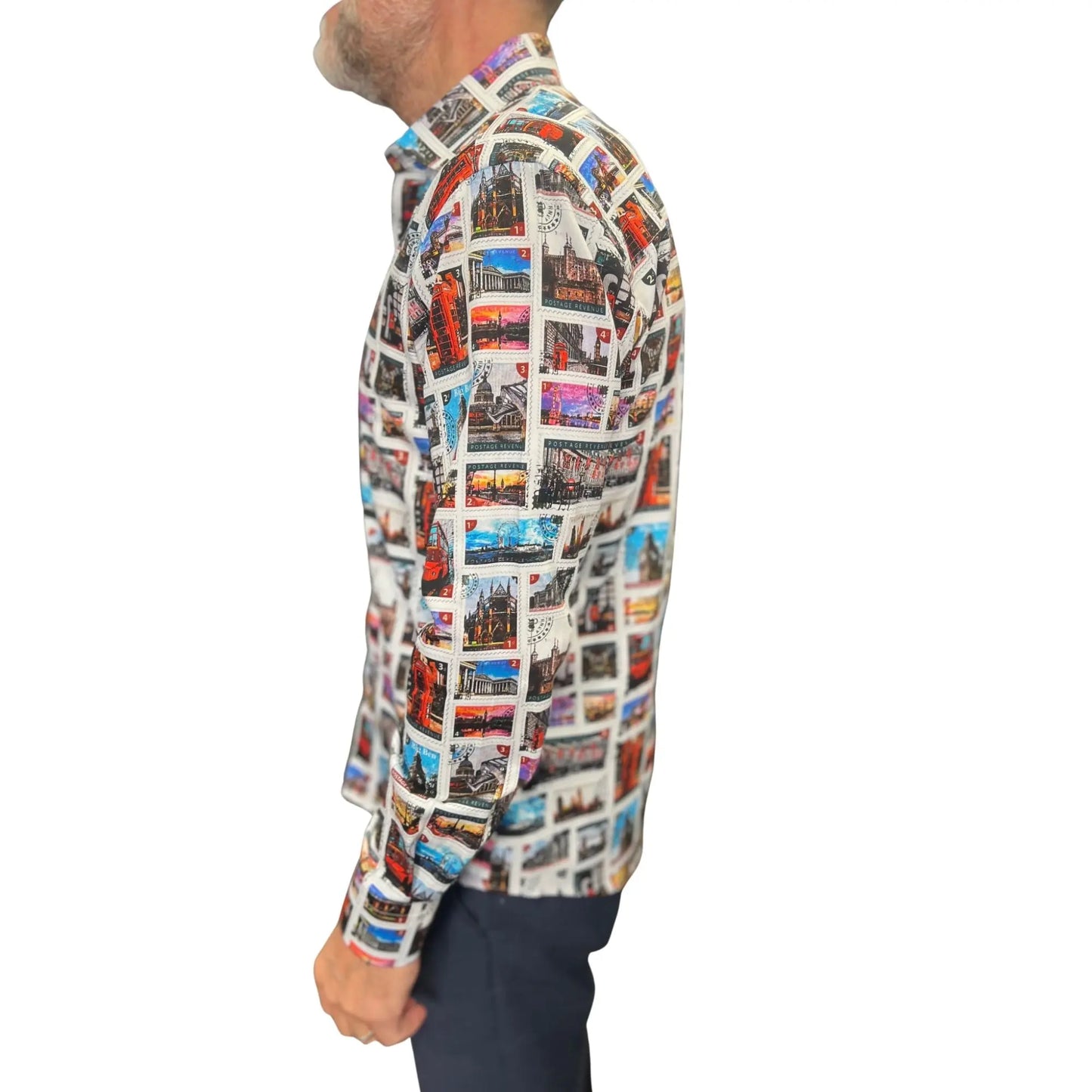Buy Claudio Lugli Postage Stamp Print Shirt - Multi | Long-Sleeved Shirtss at Woven Durham