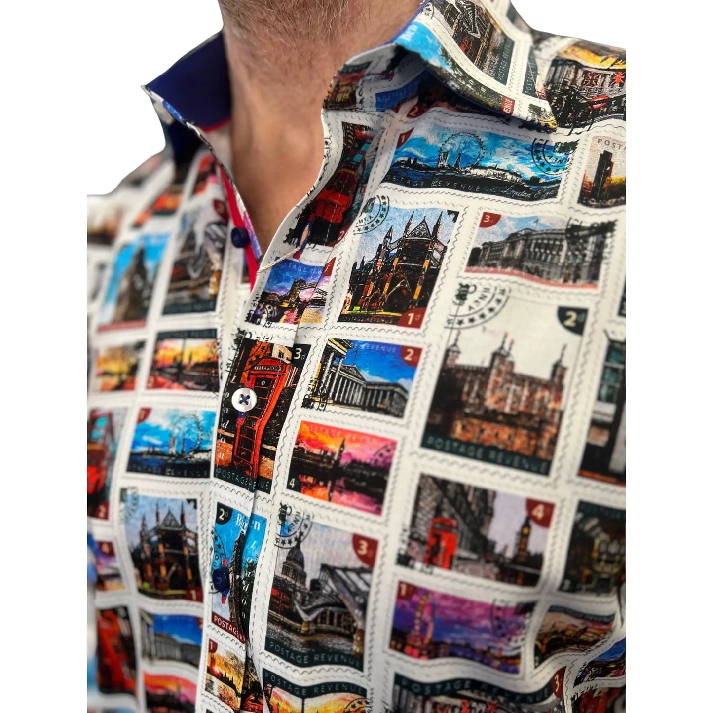 Buy Claudio Lugli Postage Stamp Print Shirt - Multi | Long-Sleeved Shirtss at Woven Durham