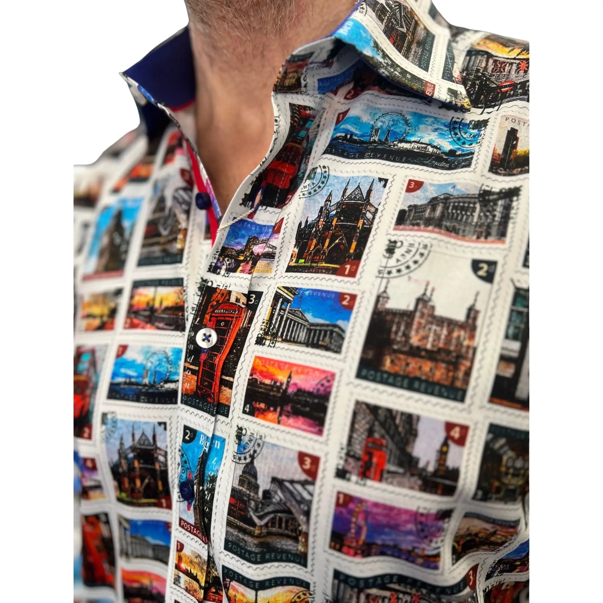Buy Claudio Lugli Postage Stamp Print Shirt - Multi | Long-Sleeved Shirtss at Woven Durham