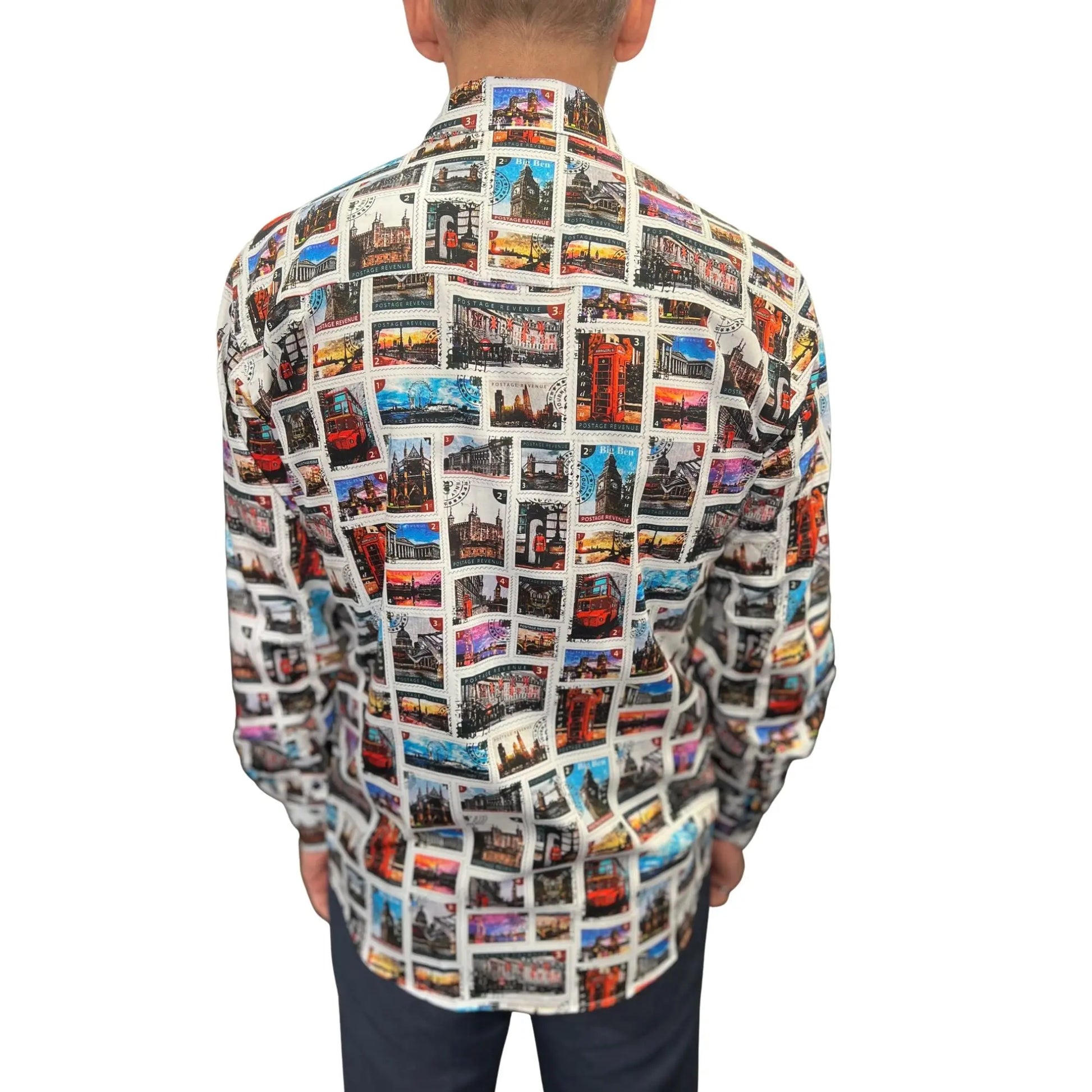 Buy Claudio Lugli Postage Stamp Print Shirt - Multi | Long-Sleeved Shirtss at Woven Durham