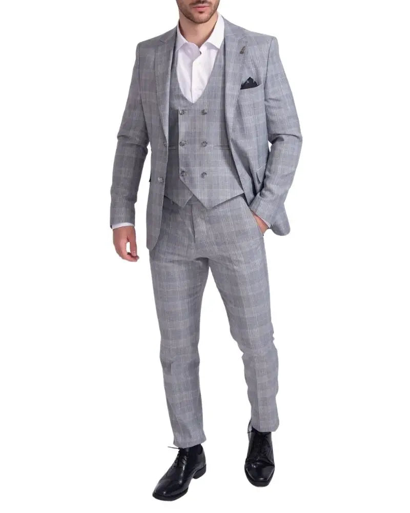 Buy Fratelli Prince of Wales Check Suit Waistcoat - Grey | Suitss at Woven Durham