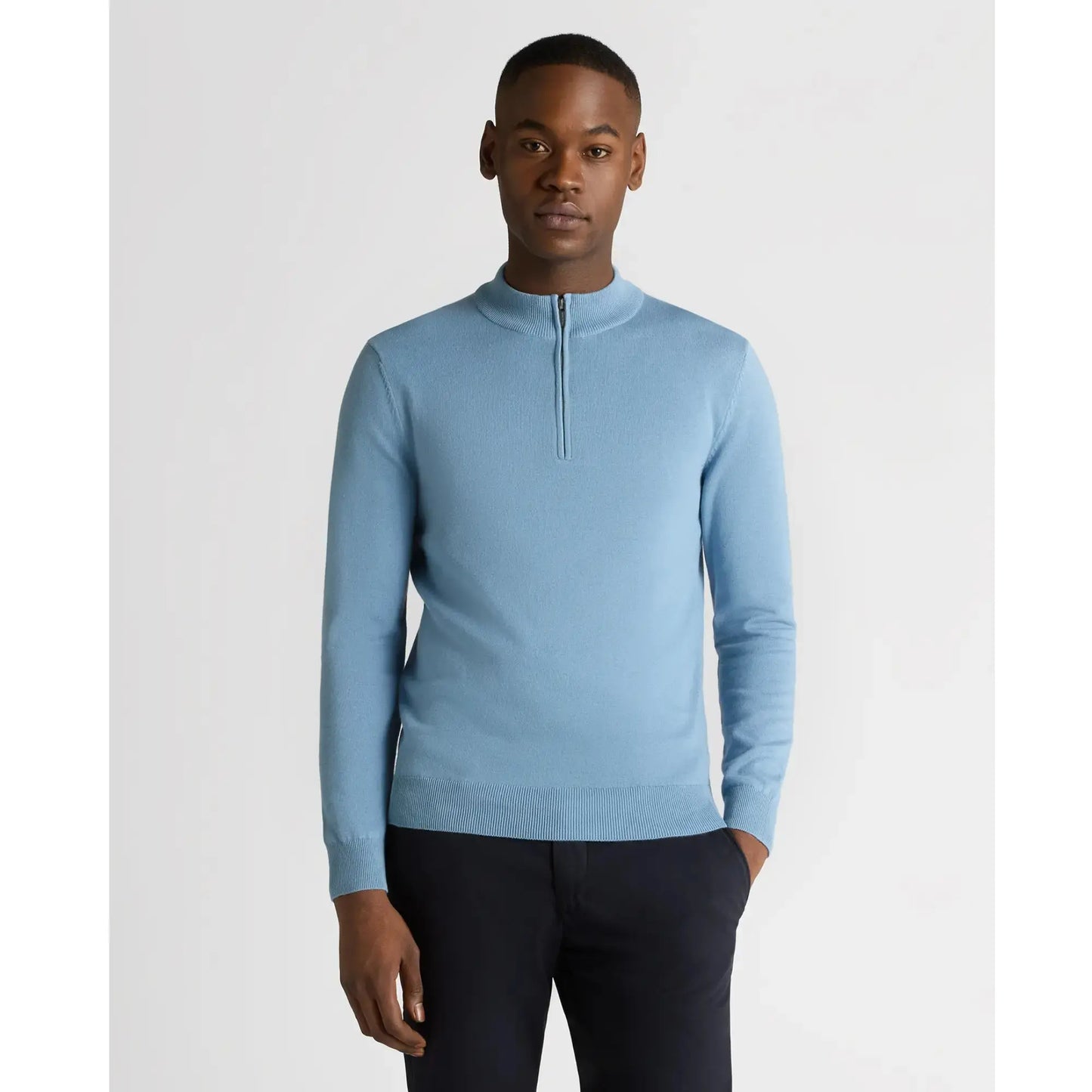 Buy Remus Uomo Three-Quarter Zip Jumper - Sky Blue | Crew-Neck Jumperss at Woven Durham