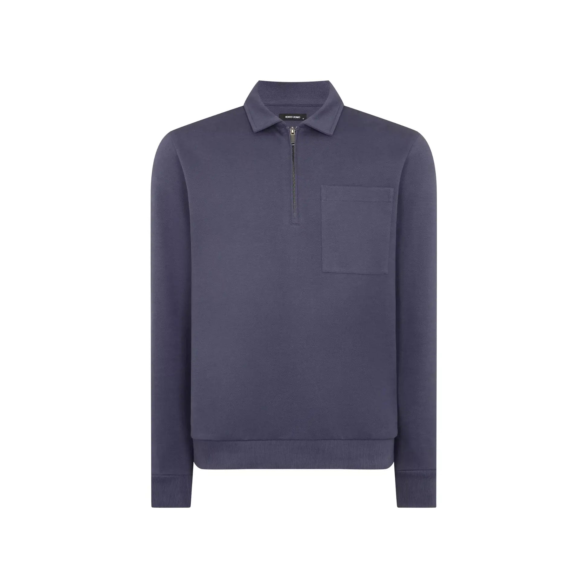 Buy Remus Uomo Quater-Zip Long Sleeve Polo - Navy | Long-Sleeved Polo Shirtss at Woven Durham