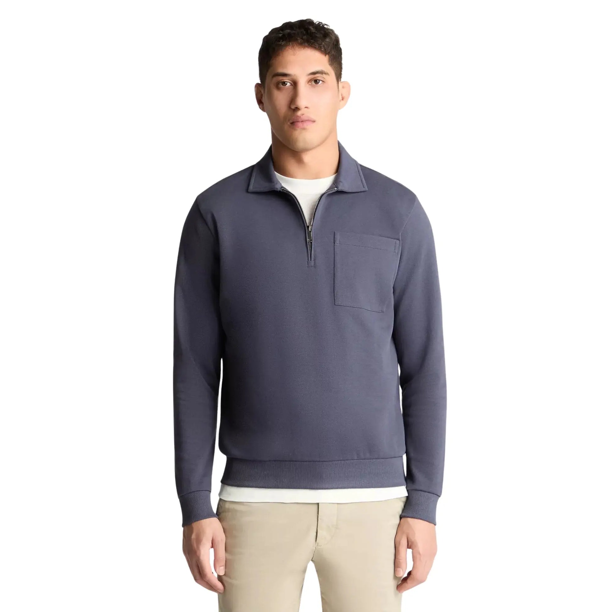 Buy Remus Uomo Quater-Zip Long Sleeve Polo - Navy | Long-Sleeved Polo Shirtss at Woven Durham