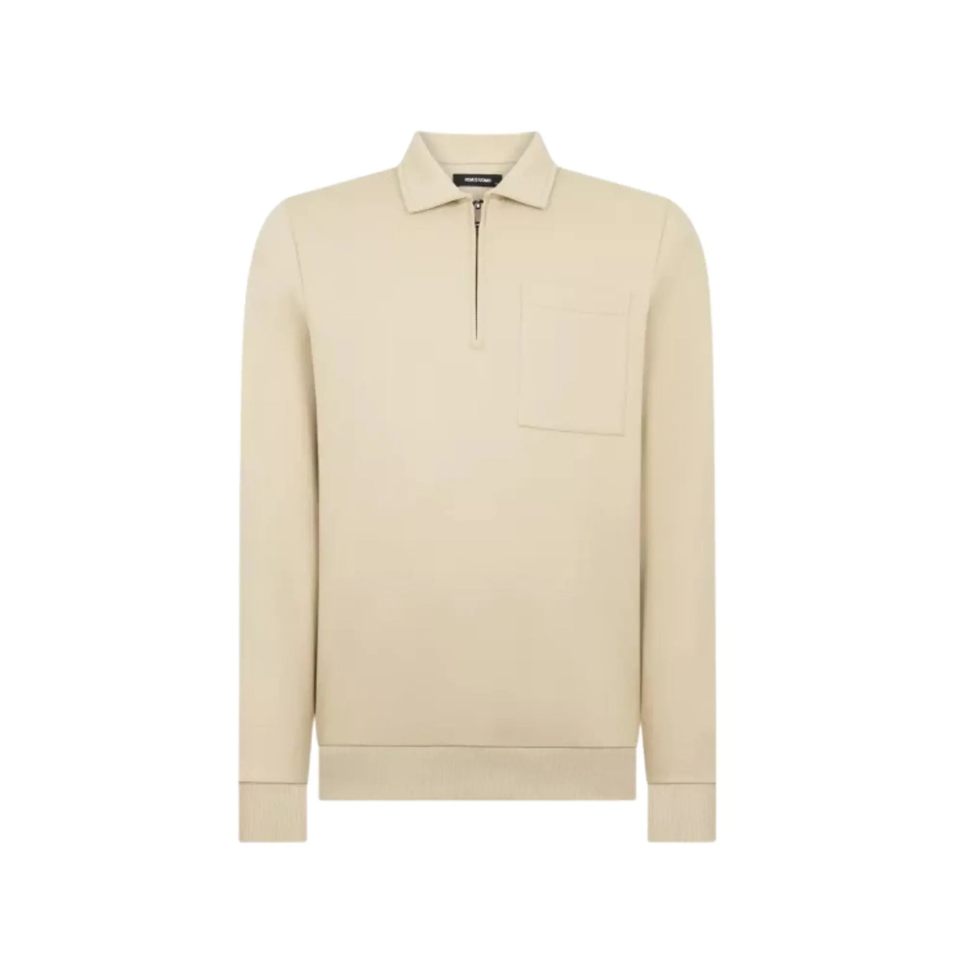 Buy Remus Uomo Quater-Zip Long Sleeve Polo - Stone | Long-Sleeved Polo Shirtss at Woven Durham