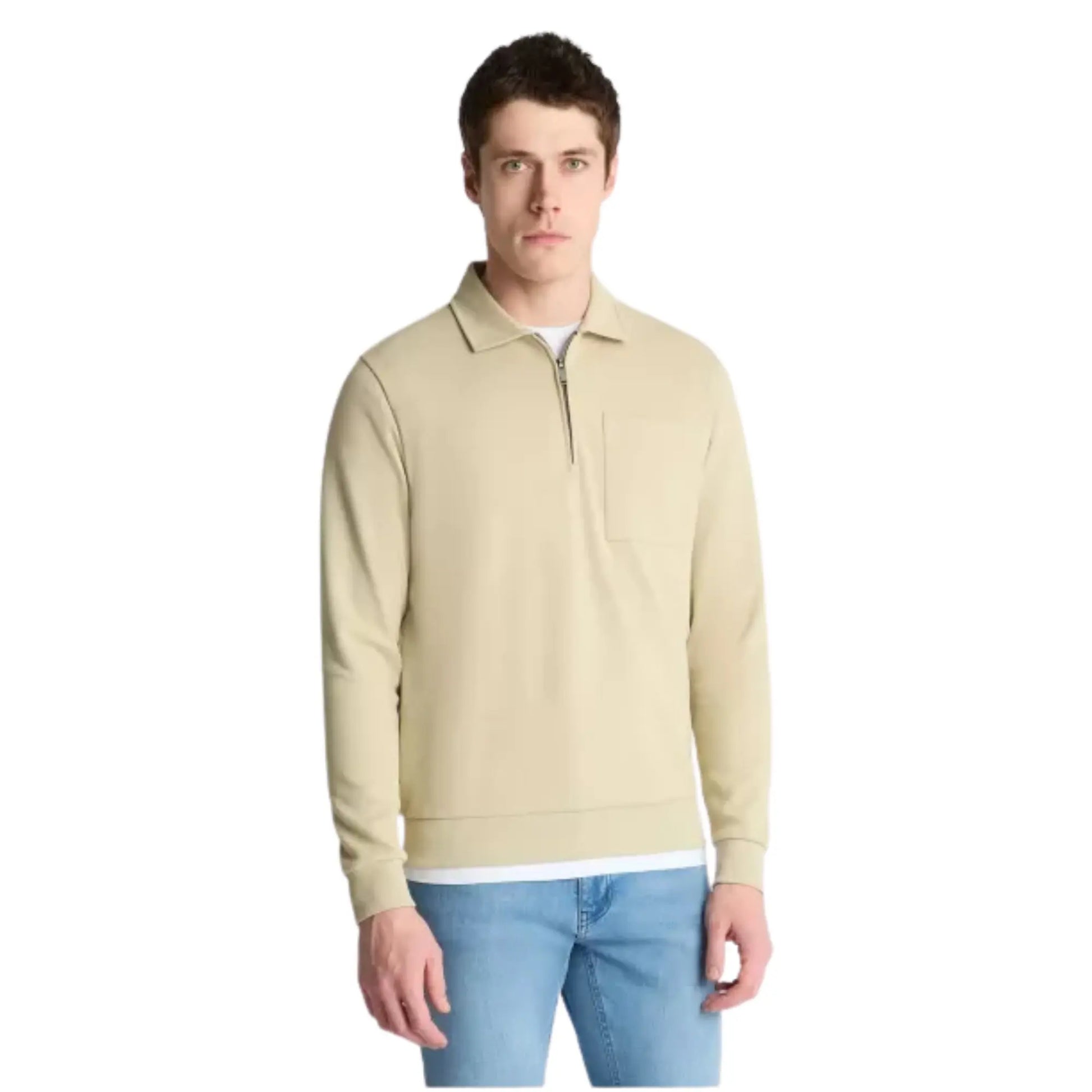 Buy Remus Uomo Quater-Zip Long Sleeve Polo - Stone | Long-Sleeved Polo Shirtss at Woven Durham
