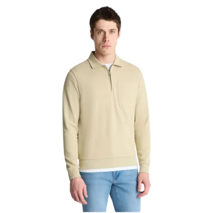 Buy Remus Uomo Quater-Zip Long Sleeve Polo - Stone | Long-Sleeved Polo Shirtss at Woven Durham