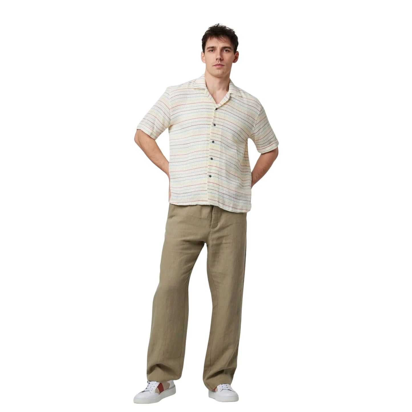 Buy Peregrine Quay Cuban Collar Shirt - Sunset Stripe | Short-Sleeved Shirtss at Woven Durham