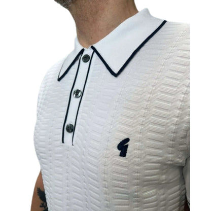 Buy Gabicci Vintage Ronnie Textured Polo - White | Short-Sleeved Polo Shirtss at Woven Durham