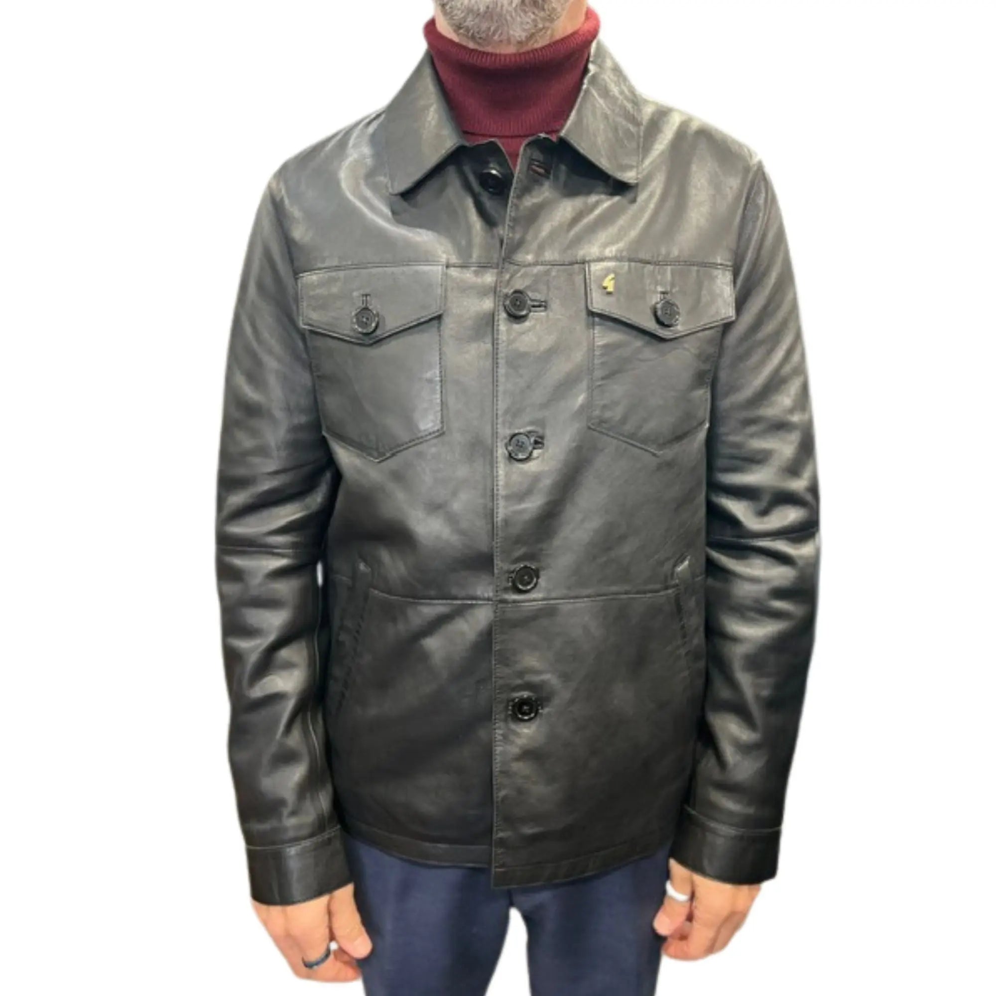 Gabicci Vintage Sam Black Leather Button Fasten Jacket | Woven