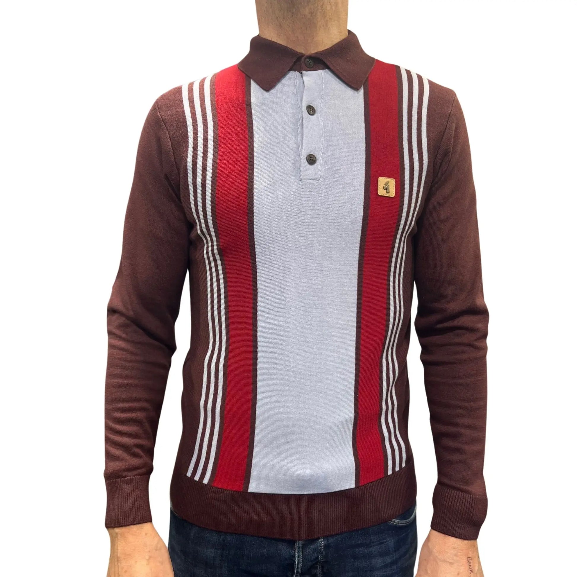 Buy Gabicci Vintage Searle Berry Striped Knitted Polo Shirt | Short-Sleeved Polo Shirtss at Woven Durham