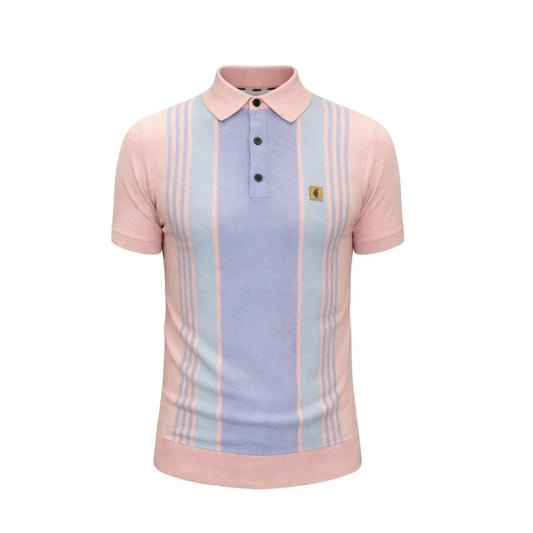 Buy Gabicci Vintage Searle Striped Knitted Polo Shirt - Candy | Short-Sleeved Polo Shirtss at Woven Durham