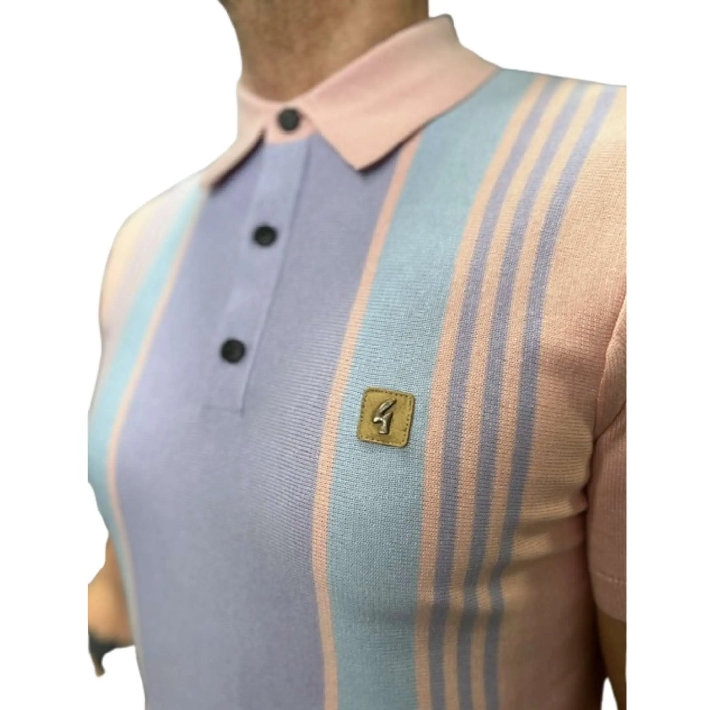Buy Gabicci Vintage Searle Striped Knitted Polo Shirt - Candy | Short-Sleeved Polo Shirtss at Woven Durham