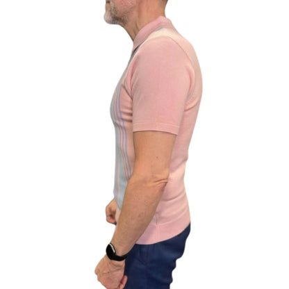 Buy Gabicci Vintage Searle Striped Knitted Polo Shirt - Candy | Short-Sleeved Polo Shirtss at Woven Durham