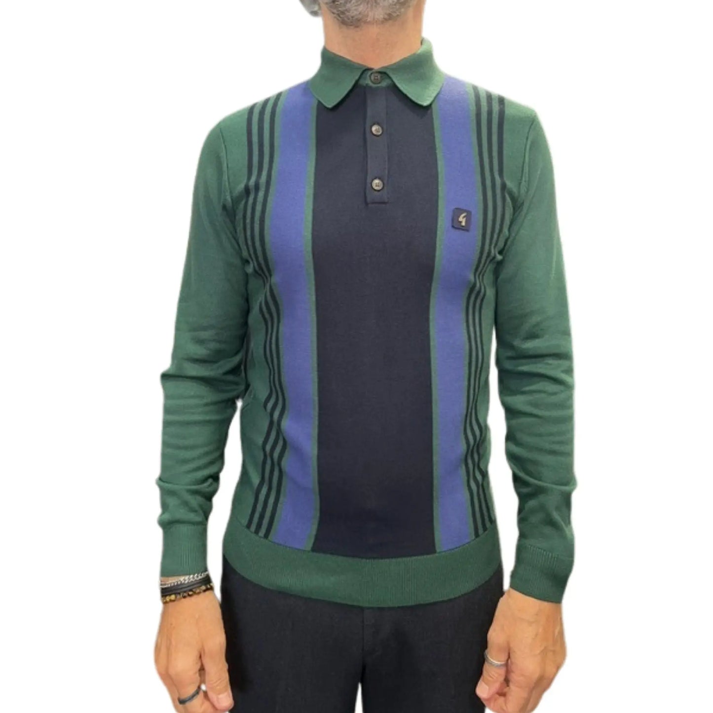 Buy Gabicci Vintage Searle Striped Knitted Polo Shirt - Ivy | Short-Sleeved Polo Shirtss at Woven Durham