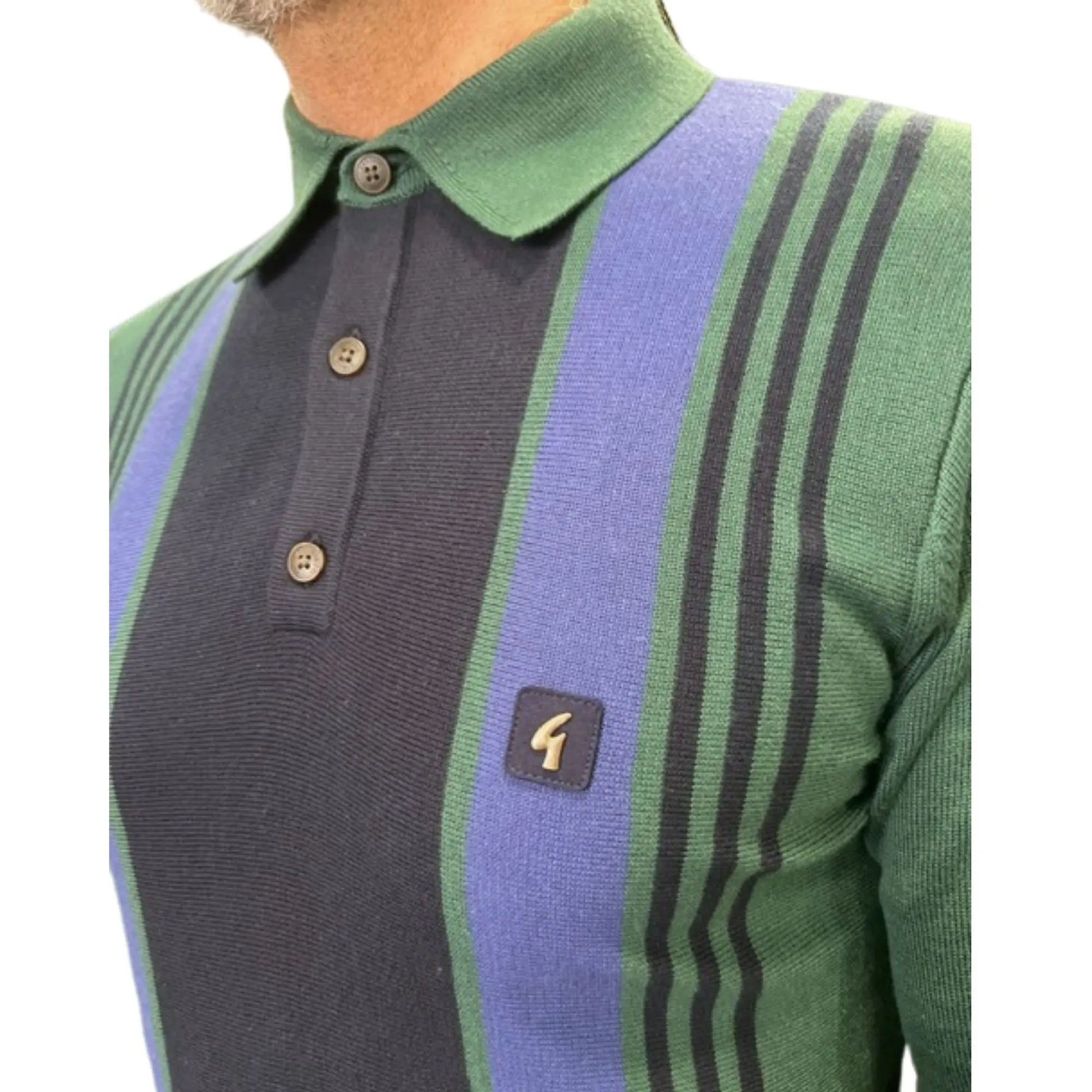 Buy Gabicci Vintage Searle Striped Knitted Polo Shirt - Ivy | Short-Sleeved Polo Shirtss at Woven Durham