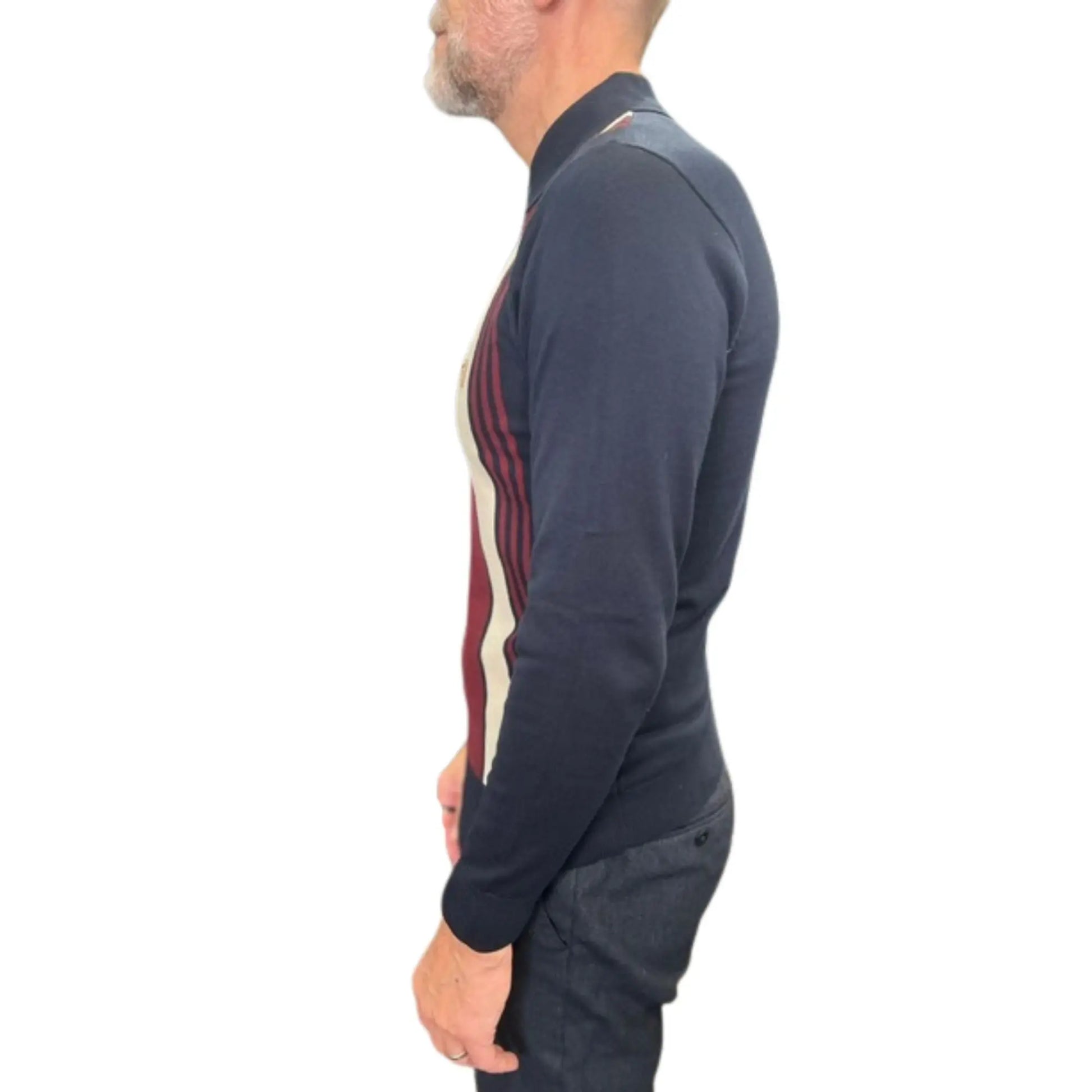 Buy Gabicci Vintage Searle Striped Knitted Polo Shirt - Navy | Short-Sleeved Polo Shirtss at Woven Durham