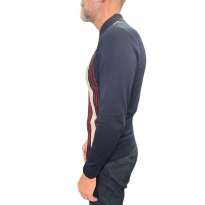 Buy Gabicci Vintage Searle Striped Knitted Polo Shirt - Navy | Short-Sleeved Polo Shirtss at Woven Durham