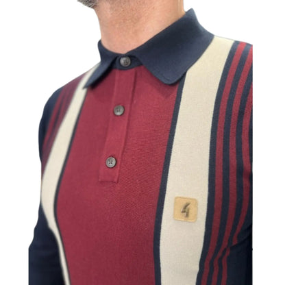 Buy Gabicci Vintage Searle Striped Knitted Polo Shirt - Navy | Short-Sleeved Polo Shirtss at Woven Durham