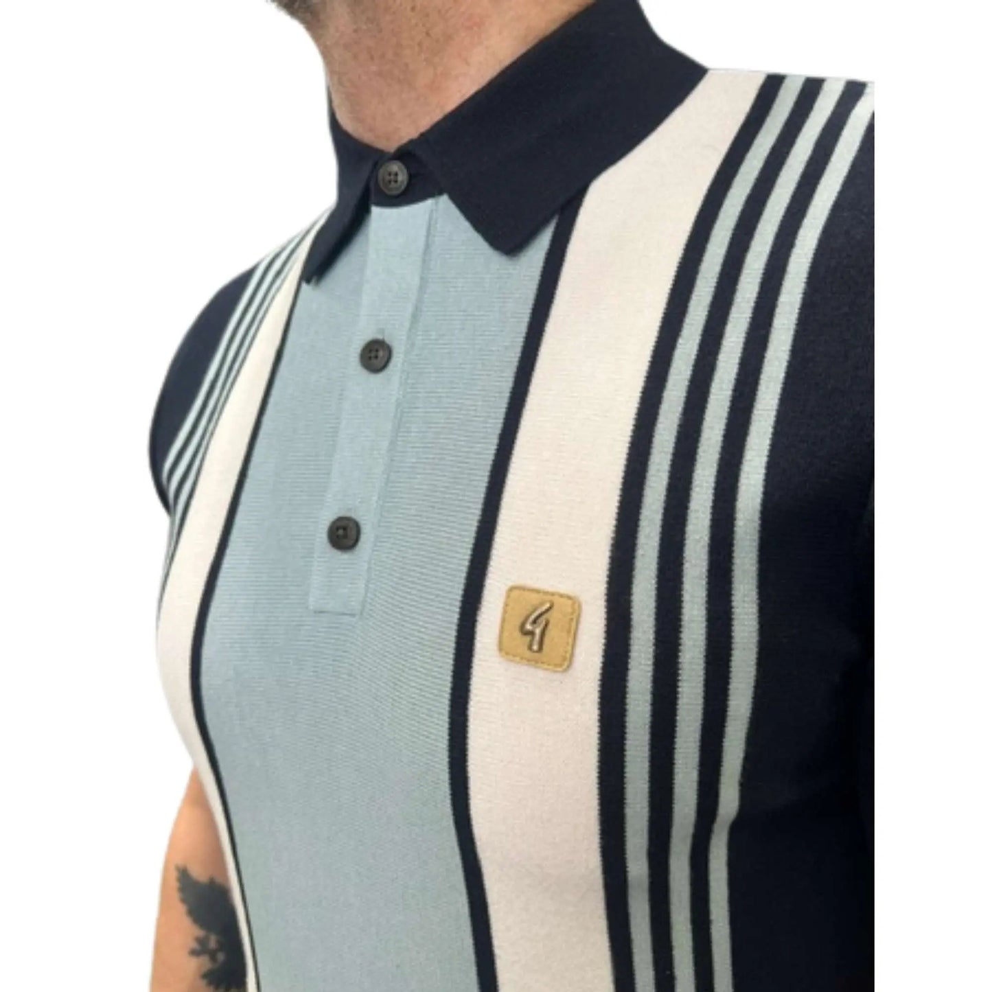 Buy Gabicci Vintage Searle Striped Knitted Polo Shirt - Navy | Short-Sleeved Polo Shirtss at Woven Durham