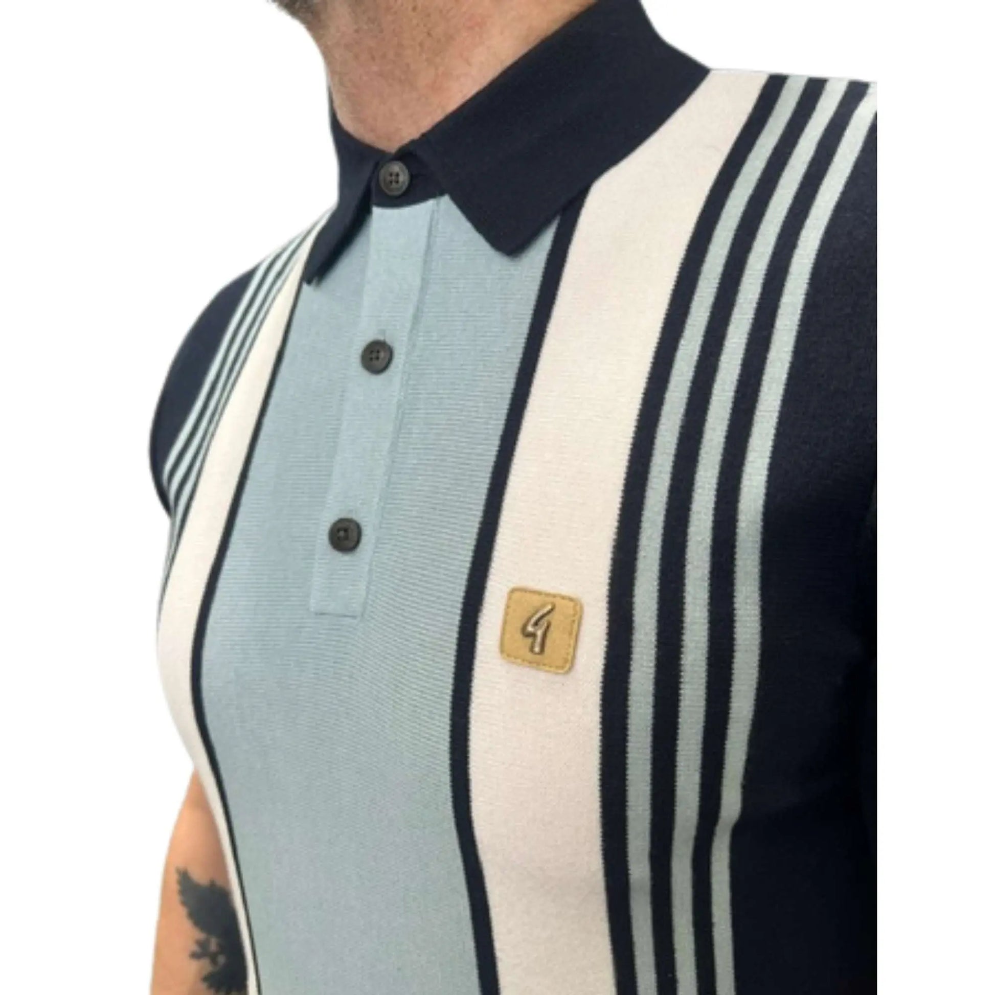 Buy Gabicci Vintage Searle Striped Knitted Polo Shirt - Navy | Short-Sleeved Polo Shirtss at Woven Durham