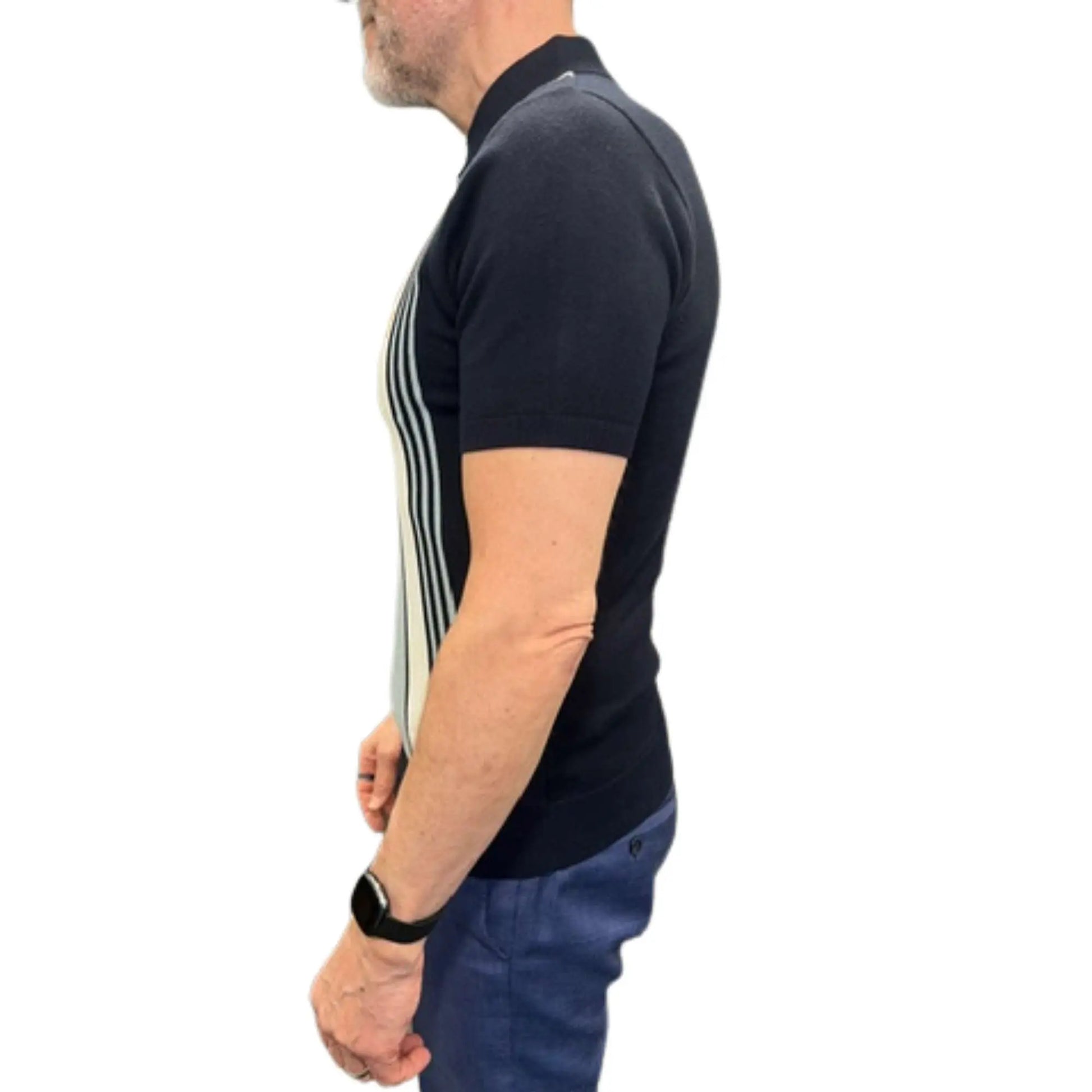 Buy Gabicci Vintage Searle Striped Knitted Polo Shirt - Navy | Short-Sleeved Polo Shirtss at Woven Durham