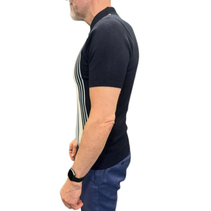 Buy Gabicci Vintage Searle Striped Knitted Polo Shirt - Navy | Short-Sleeved Polo Shirtss at Woven Durham