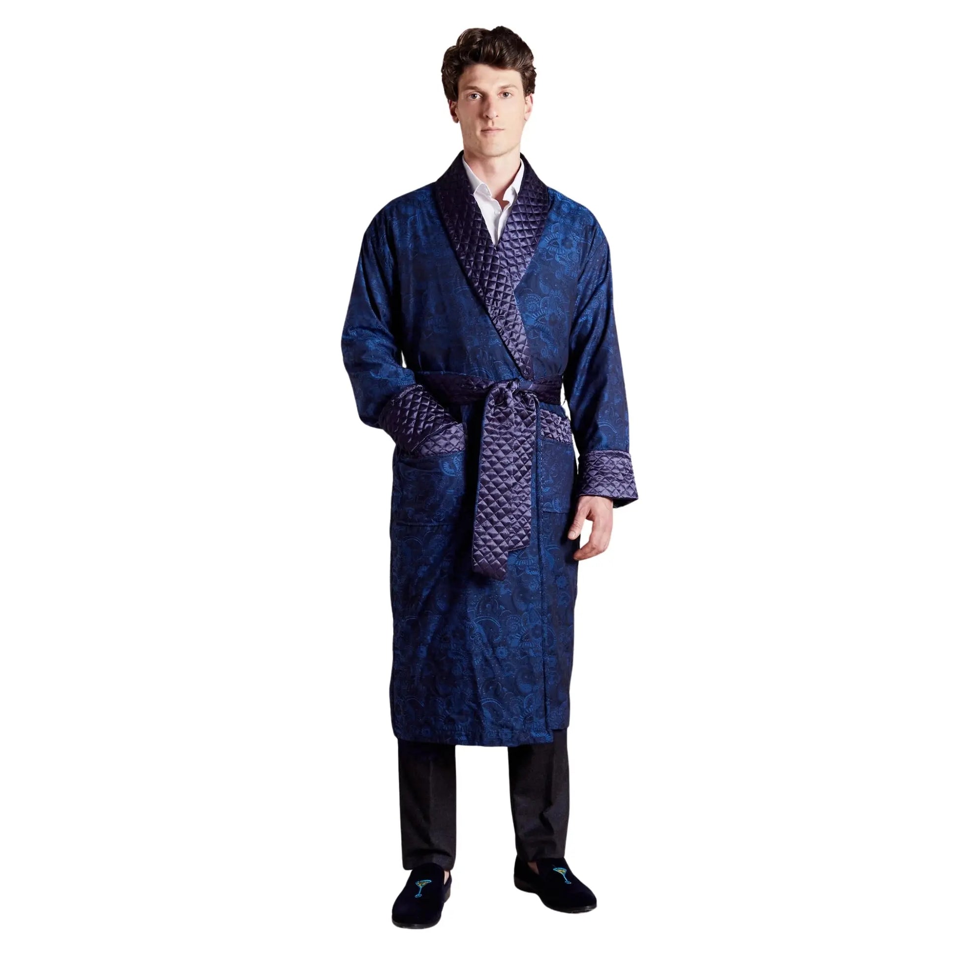 Buy Bown of London Sherlock Long Smoking Jacket - Navy | Nightgownss at Woven Durham