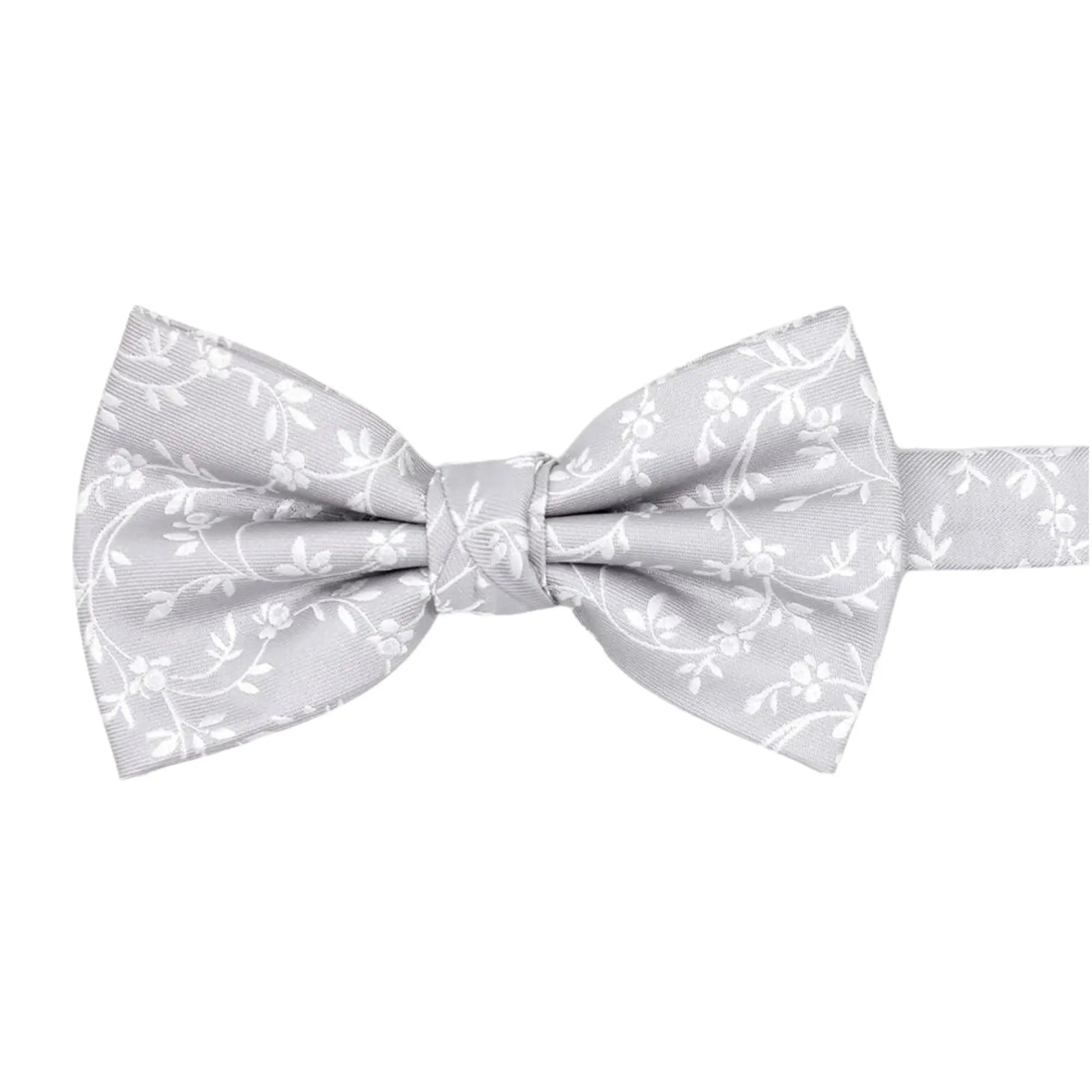 Buy L.A. Smith Silver Leafy Floral Bow Tie | Pre-Tied Bow Tiess at Woven Durham