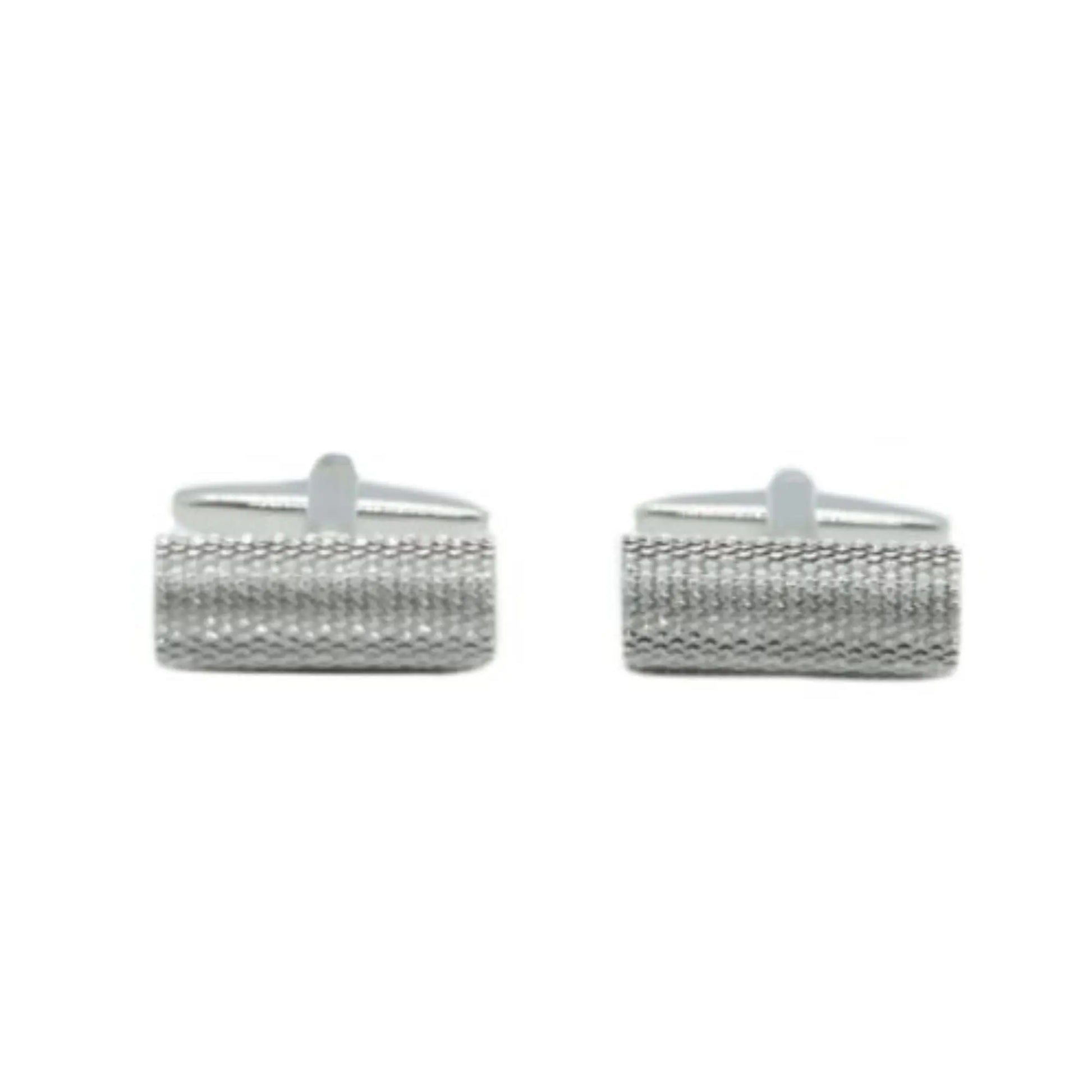 Buy Dalaco Silver Textured Rhodium Plated Barrel Cufflinks | Cufflinkss at Woven Durham