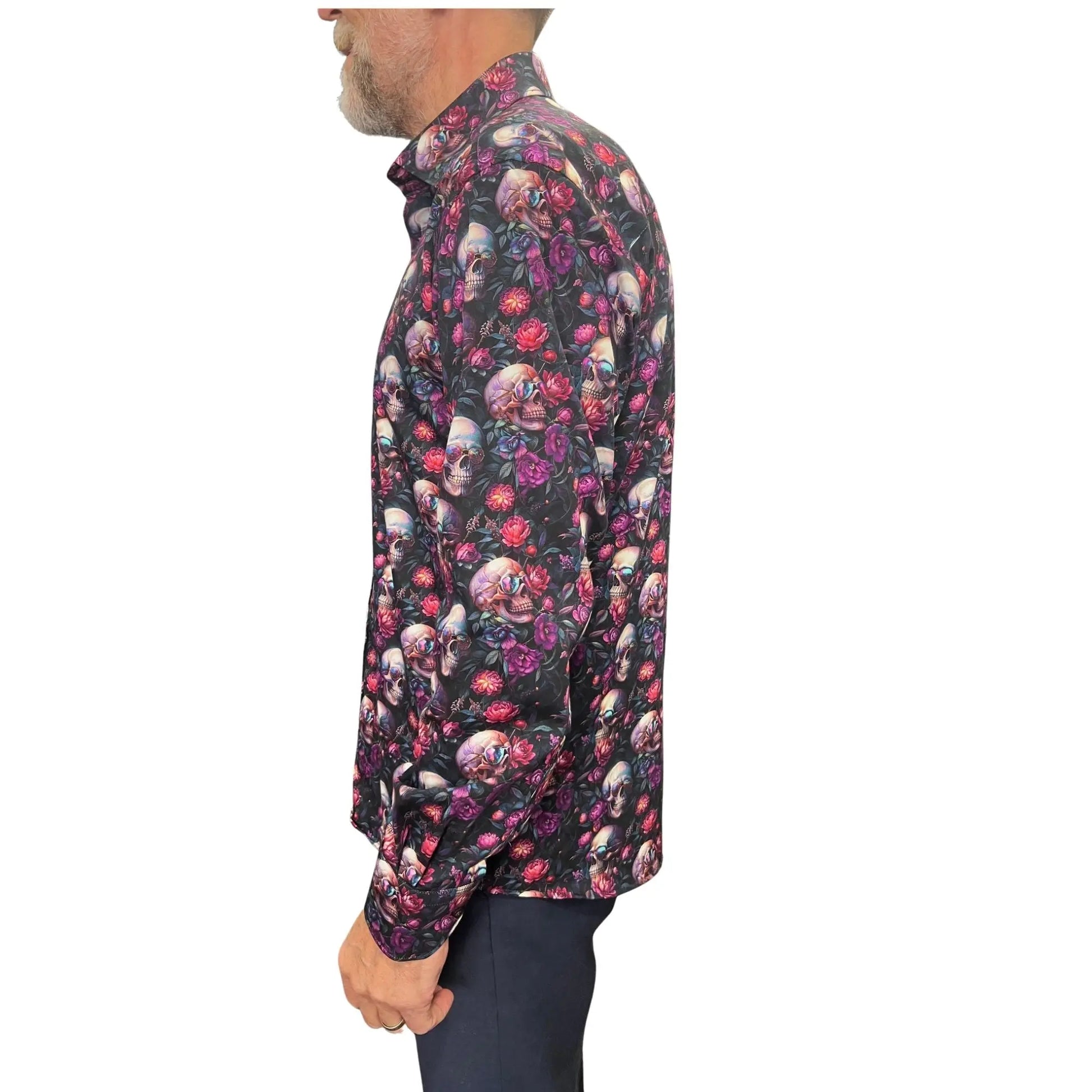 Buy Claudio Lugli Skull Floral Print Shirt - Purple | Long-Sleeved Shirtss at Woven Durham