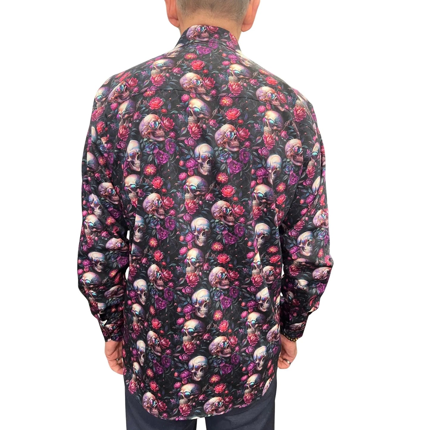 Buy Claudio Lugli Skull Floral Print Shirt - Purple | Long-Sleeved Shirtss at Woven Durham